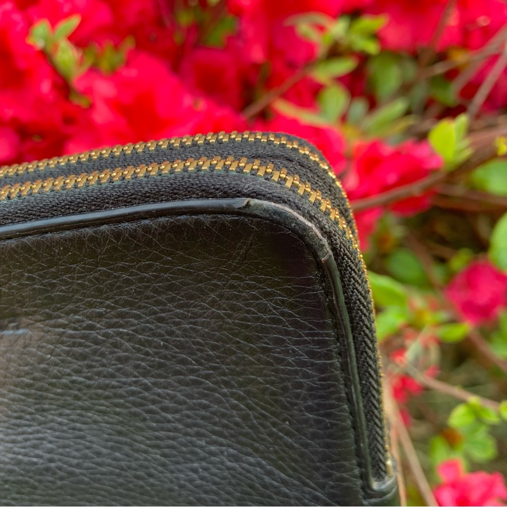 Black Leather Coach Wristlet Wallet Double Zip Around - Picture 5 of 10